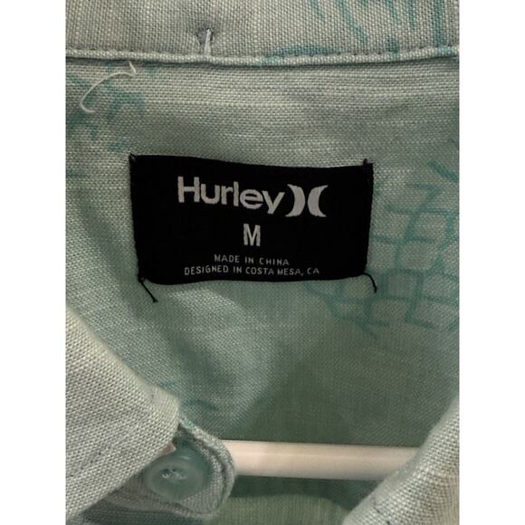 NEW Hurley One and Only Stretch Pineapple Print Blue Button Down SS Shirt Mens M - Picture 3 of 4